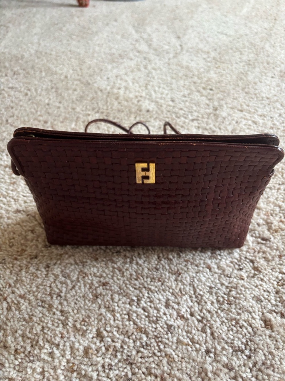 Vintage Fendi Woven Leather Shoulder Bag Burgundy Brand New